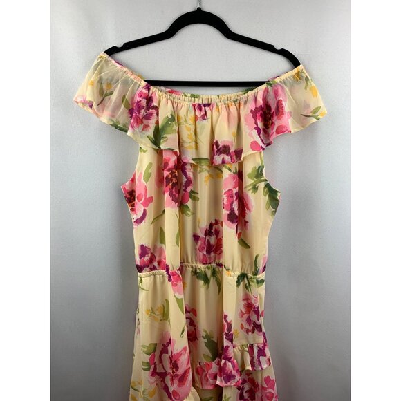 Women's Place Yellow Floral Off the Shoulder Dress Size L - Picture 4 of 8